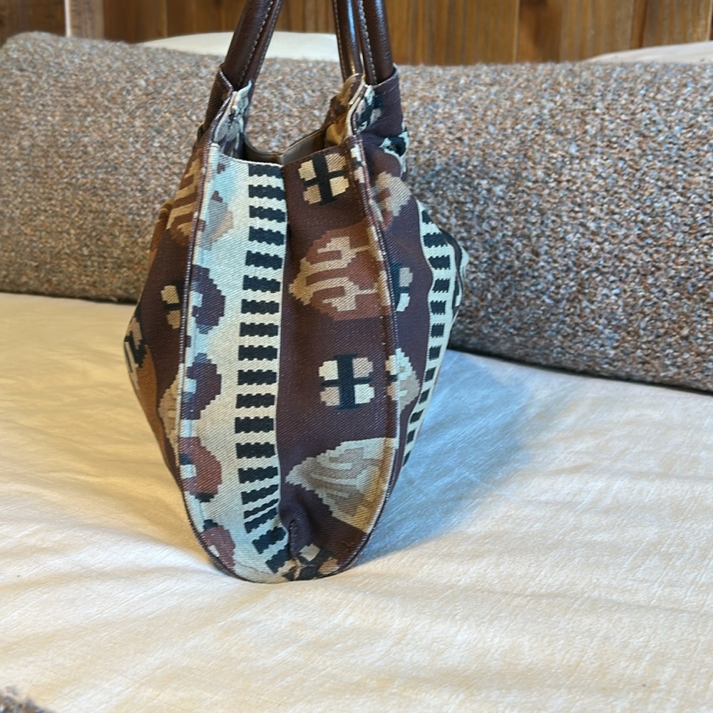 Vintage Southwestern Tribal Print Canvas Circle Handle Purse - Picture 2 of 11